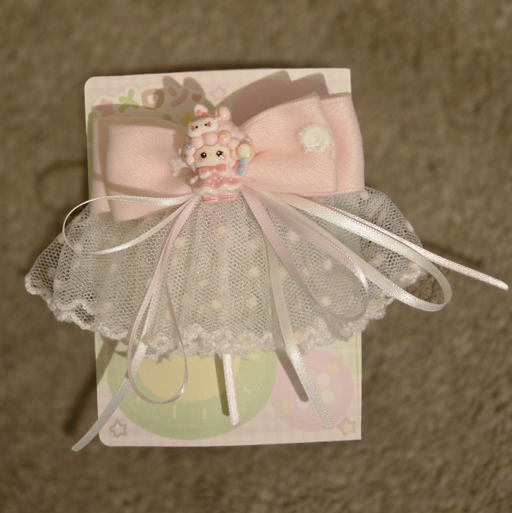 Cute Pink and White Hair Bow with Character